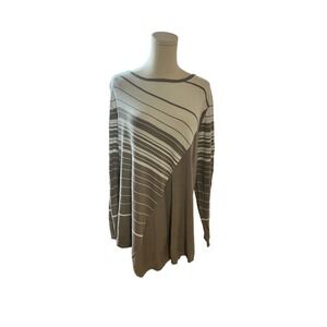 Faded Glory Sweater White/Taupe Striped Asymmetrical Hemline 2XL 18W-20W​